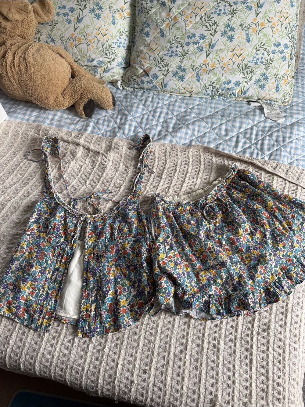 Free People Multicolor Floral Ruffle Crop top and skirt set